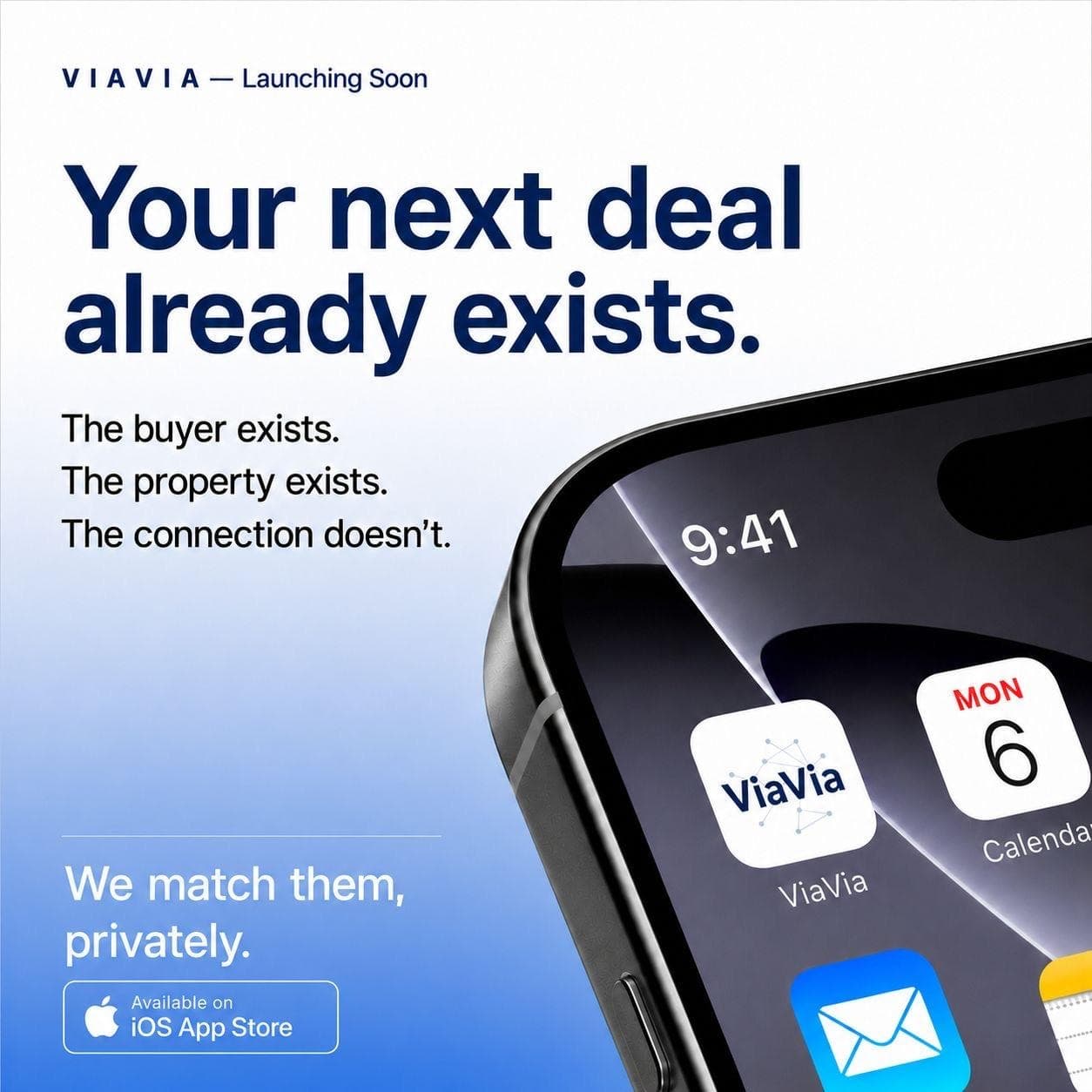 ViaVia launch artwork describing private property-to-buyer matching.