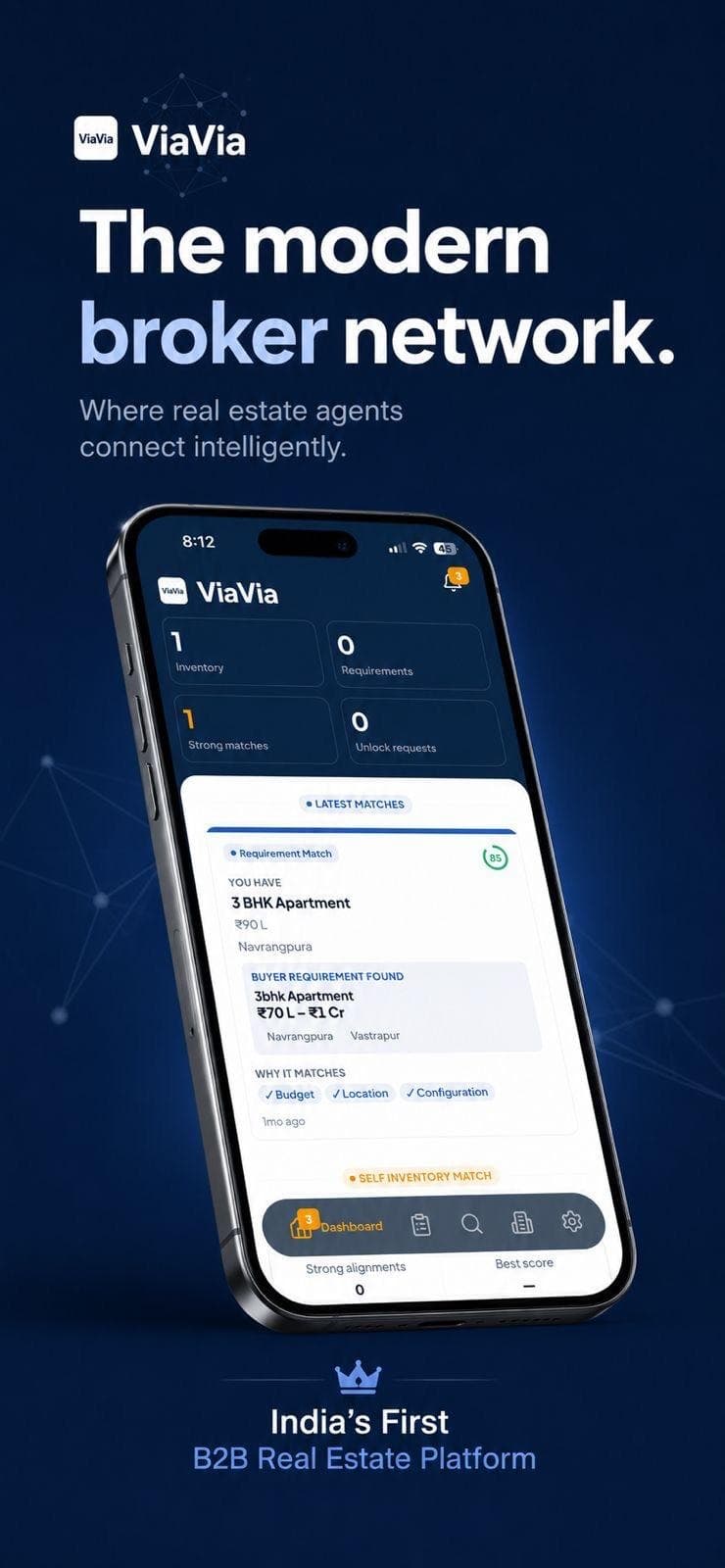 ViaVia mobile product presented as a modern broker network.